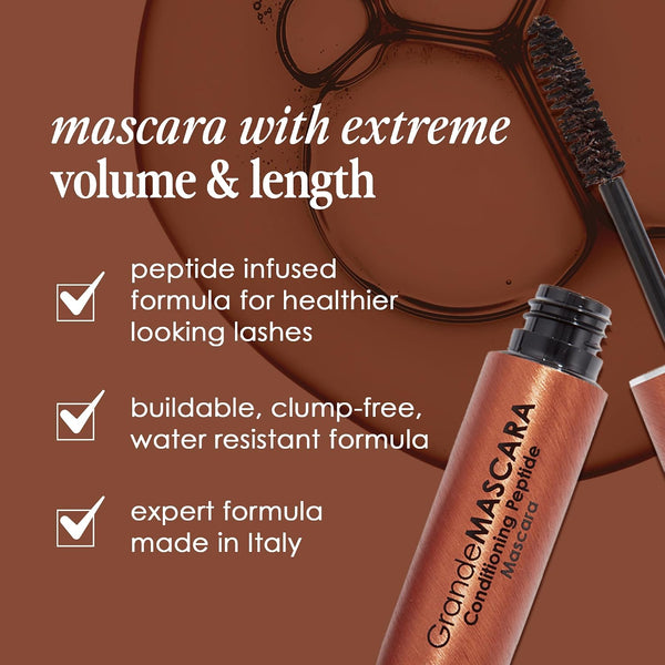 Grande Cosmetics GrandeMASCARA Conditioning Peptide Mascara – Buildable Extreme Volume & Length – Long-Lasting & Clump-Free Black – Lash &