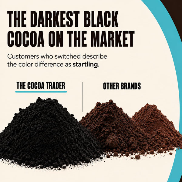 Black Cocoa Powder for Baking - Unsweetened, Extra Dark, 1 Lb | The Cocoa Trader - Dutch Processed, Alkalized - Natural Jet Black Food Coloring