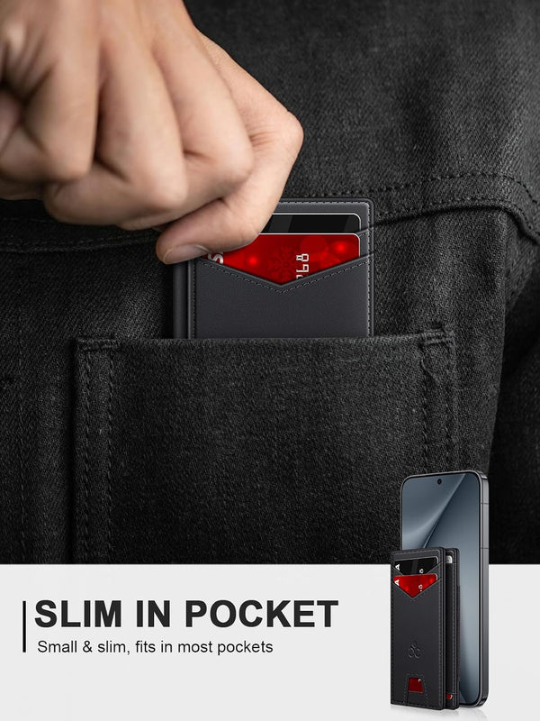 Wallet for Men Slim Leather Wallets for 9-13 Cards, RFID Blocking Thin Card Holder Wallet with ID Window & Stretchable Cash Slot, Minimalist