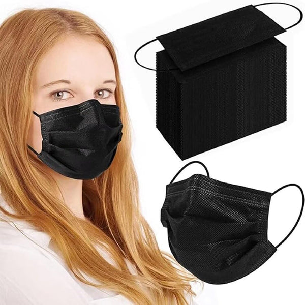 100Pcs Black Disposable Face Mask, 3 Ply Black Face Masks with Soft Elastic Ear loops Black 100 Count (Pack of 1)