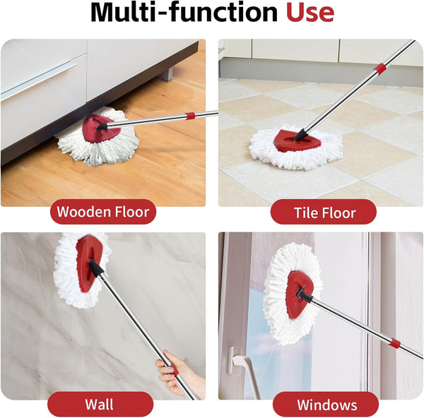 Spin Mop Head, Base, Handle Replacement for O-Ceda Easywring Microfiber Spin Mop, 2 Microfiber Mop Refills, 1 Triangle Mops Head Cover and 30-58In