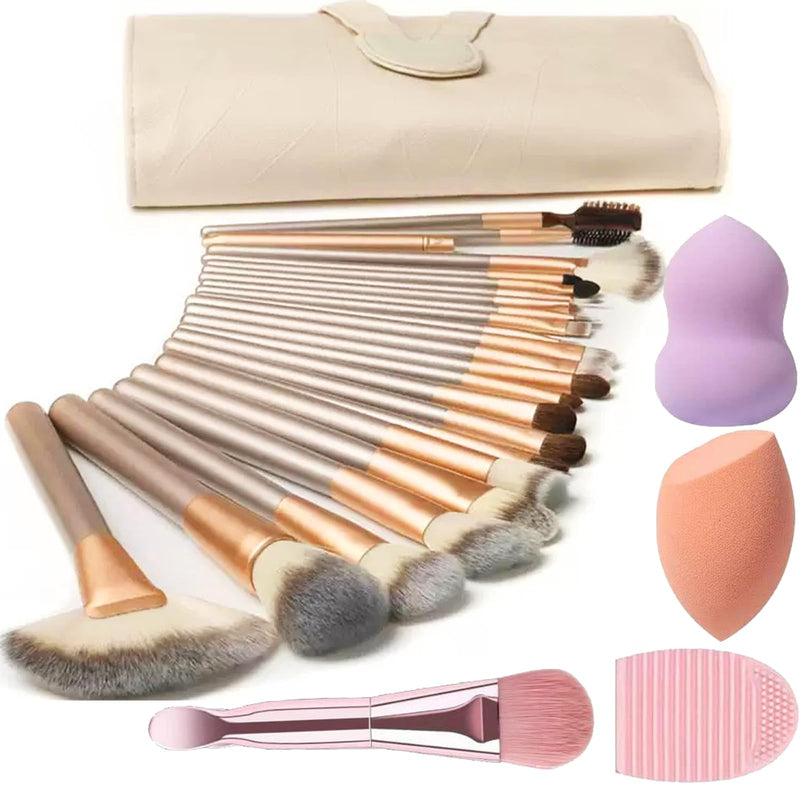 Makeup Brush Set, NEVSETPO 28PCS Make Up Brushes For Women Include 24 Makeup Brushes 2 Sponges, 1 Dual End Mask Spatula, 1 Brush Egg Cleaner, 1