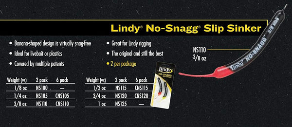 Lindy No-Snagg SLP Snkr Standard (6 Pack) 3/8 oz