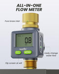 RAINPOINT Water Flow Meter with Brass Inlet & Outlet, 180° Screen-Flip Water Meter, Measure Gallon/Liter Consumption for RV Filling, Garden