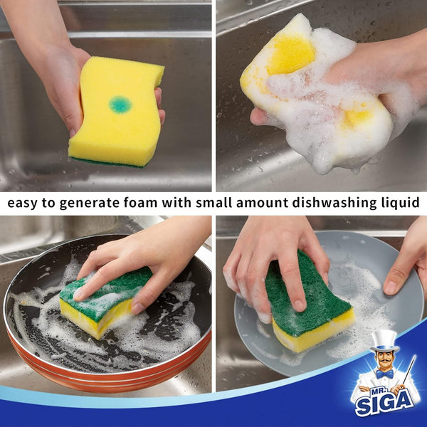 MR.SIGA Heavy Duty Scrub Sponge, 24 Count, Size:11 x 7 x 3cm, 4.3" x 2.8" x 1.2" pack of 24