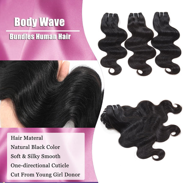 HVN-KVVM Body Wave Bundles Human Hair 12 Inch 12A Human Hair Bundles 100% Unprocessed Brazilian Virgin Hair Weave 1 Bundles Deals Human Hair