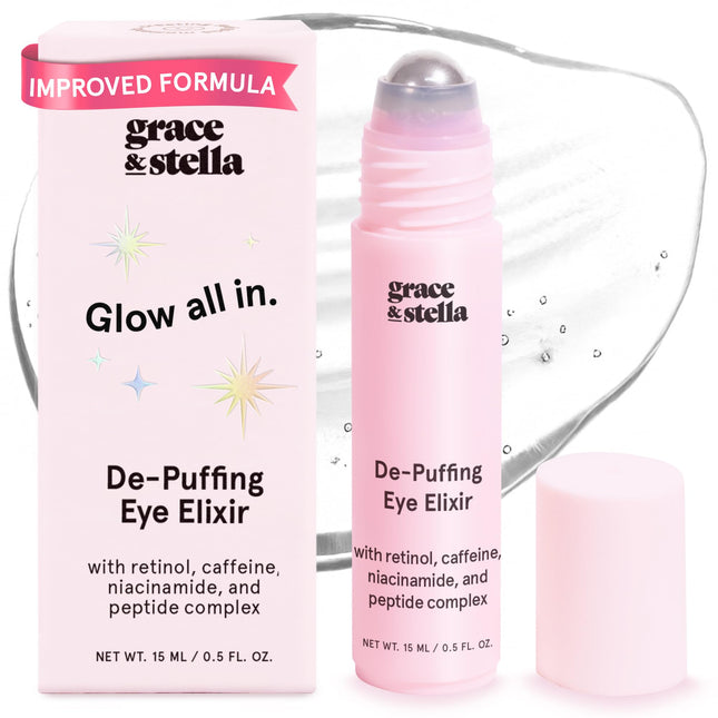 Grace & Stella under Eye Brightener Roller - Retinol & Caffeine Eye Serum for Pu