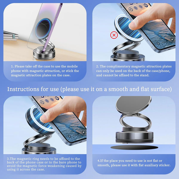 Vacuum Magnetic Phone Holder One-Handed Operation Foldable Adjustable Magnetic Phone Holder 360ÃÂ°Rotation for Car/Bathroom/Gym/Kitchen Multi-Scene
