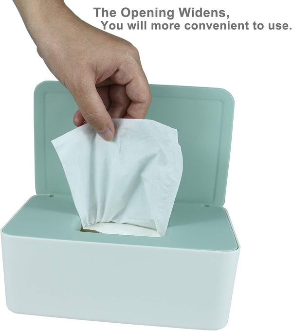 Diaper Wipes Dispenser, Tissue Storage Box Case, Wet Wipe Dispenser Holder with Lid for Home, Office, Cars (Green) Green Lid, White Box