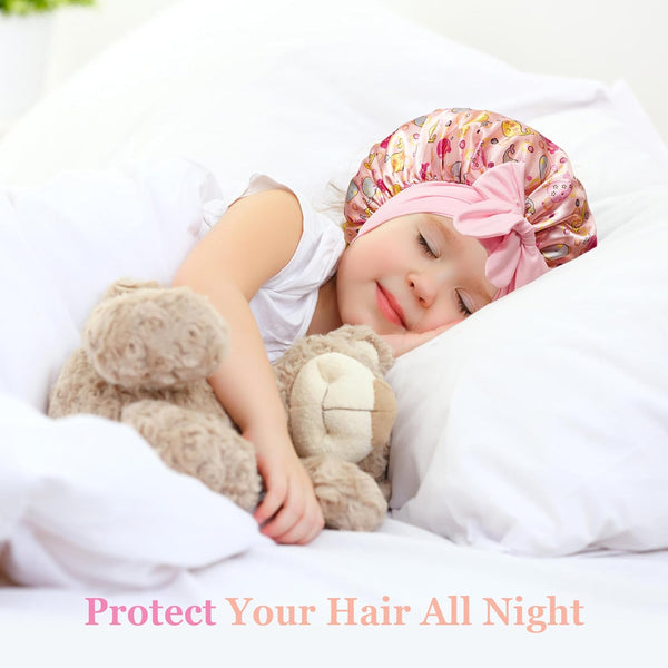 2 PCS Kids Bonnets for Girls, Silk Bonnet for Kids, Satin Bonnet for Sleeping, Baby Toddler Tie Bonnet Sleep Cap Set B