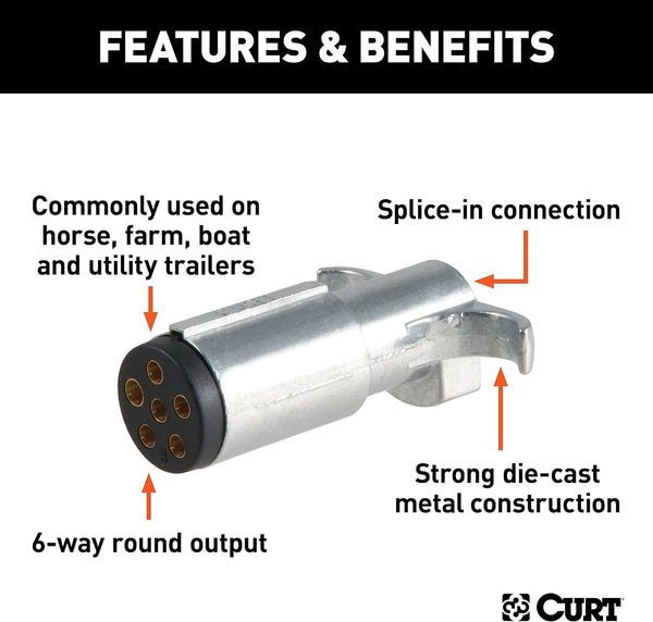 CURT 58080 Trailer-Side 6-Pin Round Wiring Harness Plug