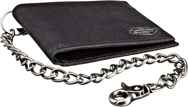 Dickies Men's RFID Everyday Leather Bifold Chain Wallet Black One Size Pebbled Black