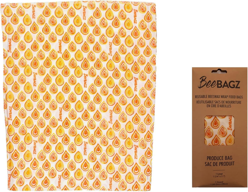 BeeBAGZ Re-Usable Airtight and Watertight Beeswax Produce Bag with Seam Stitching, Orange, 35.5 x 27.9 cm