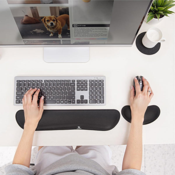 Gimars Upgrade Enlarge Silky and Superfine Fabric Gel Memory Foam Keyboard Wrist Rest Set, Ergonomic Keyboard Mouse Wrist Support for Typing Pain
