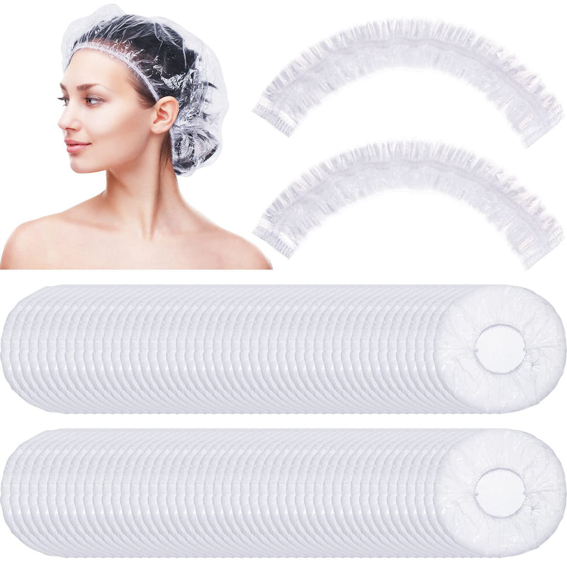 Retisee 140 Pcs Disposable Shower Caps Bulk 18.2 Plastic Clear Hair Caps Elastic Large Thick Waterproof Bath Covers for Women Hair Care Cleaning