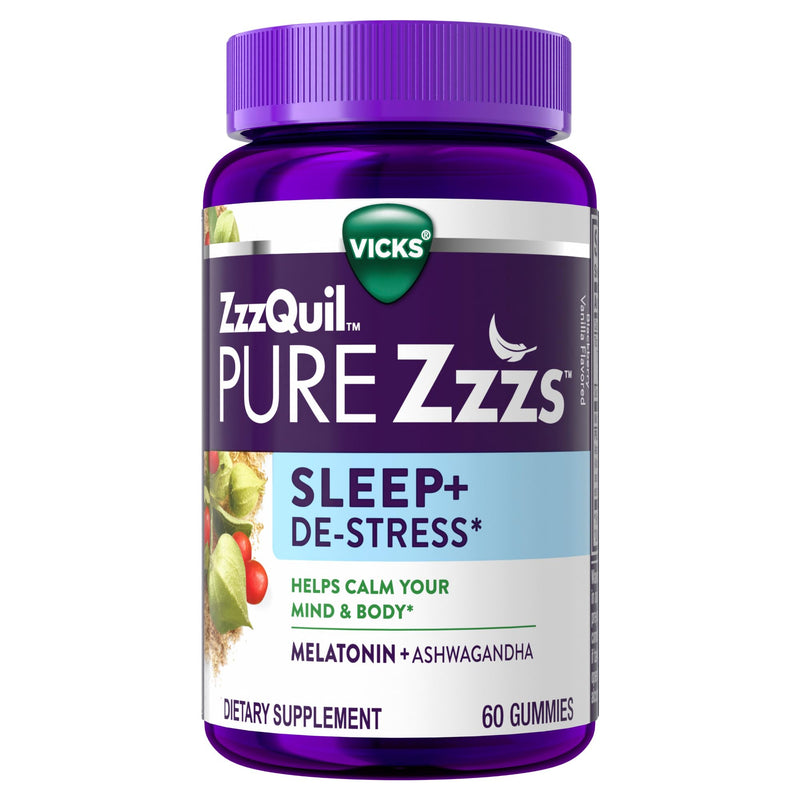 Zzzquil PURE Zzzs De-Stress Gummy, Melatonin Gummies, Sleep Aid, Melatonin 2Mg, Ashwagandha for Stress Support, Melatonin Sleep Gummies, Sleep
