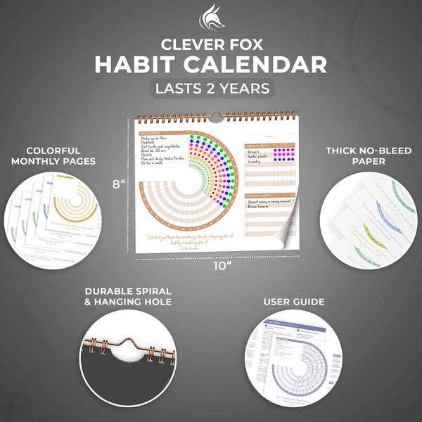 Clever Fox Habit Calendar Circle Ã¢ÂÂ 24-Month Inspirational Daily Habit Tracker with Colorful Pages Ã¢ÂÂ Routine & Goal Planner Journal (Black)