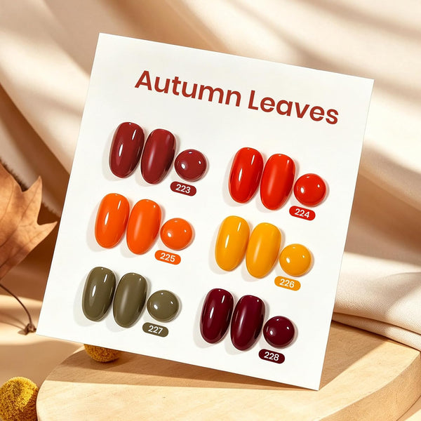 Beetles Fall Gel Polish Set, Autumn Leaves Collection, Burgundy Red Brown Colors | 6 Colors Orange Yellow Gel Polish Kit for Nails Soak Off UV LED