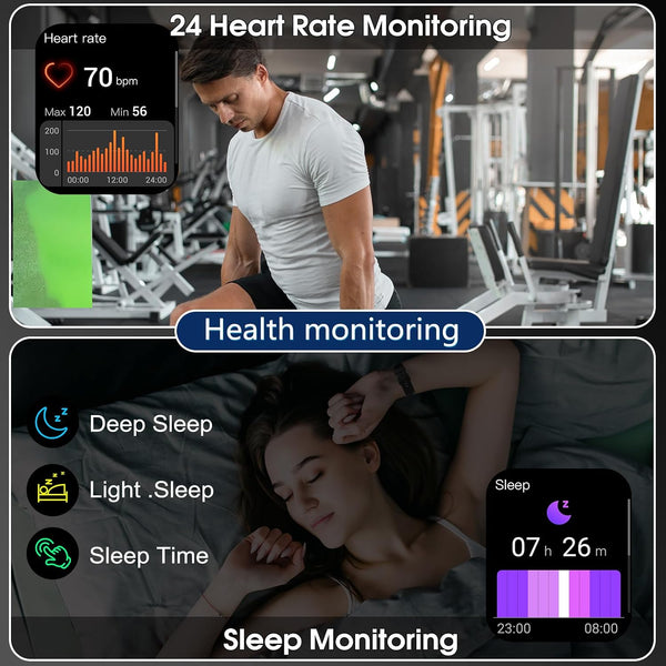 Smart Watch for Men Women Bluetooth Call, 1.95" HD Touch Screen Fitness Watch with Sleep Heart Rate Monitor, 100+ Sports Modes, IP68 Waterproof