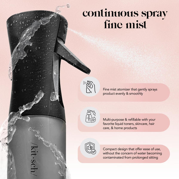 Kitsch Continuous Spray Bottle for Hair | Fine Mist Water Mister for Hair Styling Ã¢ÂÂ Spray Bottles for Cleaning, Plants & More Ã¢ÂÂ Recycled,