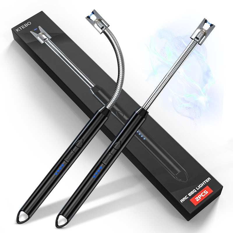 KTEBO 2 Pack Electric Candle Lighter, Windproof Plasma Arc Rechargeable | USB-C Flameless Plasma Lighter, 360-Degree Flexible Long Gooseneck, LED