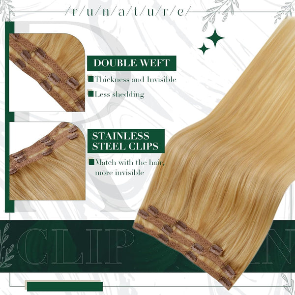 RUNATURE Clip in Extensions Real Human Hair, Remy Clip in Hair Extensions, Real Hair Extensions Clip Ins for Women, 10 Inch 50G 3Pcs, 6P24