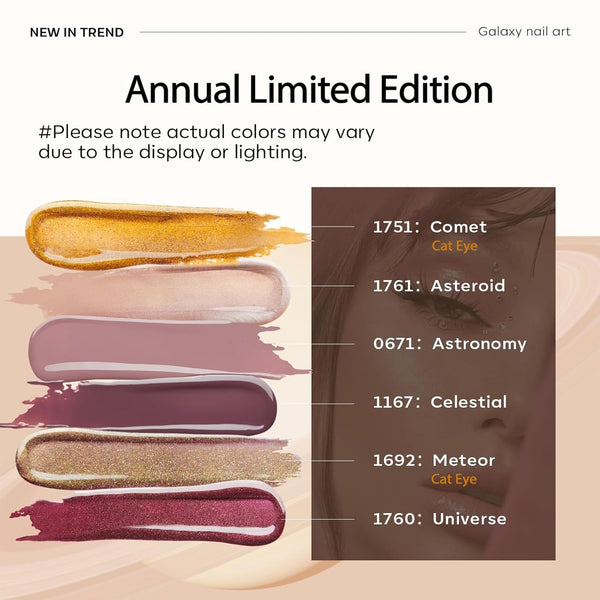 Modelones Gel Nail Polish Set, 6 Colors Nude Brown Gel Polish Glitter Burgundy Shiny Champagne Gold Magnetic Cat Eye Effect Sparkle Stunning Home