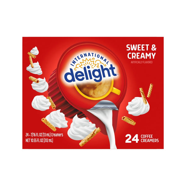 International Delight Coffee Creamer Singles, Sweet & Creamy, Shelf Stable Flavored Creamer, 24 Ct, 16 FL Oz, Pre-Portioned Creamers Sweet &