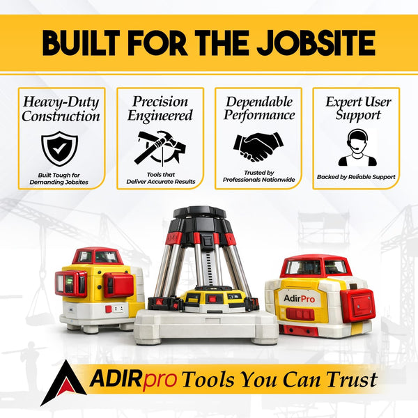 AdirPro 9 ft Aluminum Telescoping Grade Rod | Dual-Sided 5-Section Leveling Rod with 8th Foot Graduations & Locking Clamps | Bubble Level &