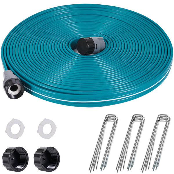LINEX Sprinkler Soaker Hose 50 Ft for Garden Lawn Watering Hose with Hose Stakes