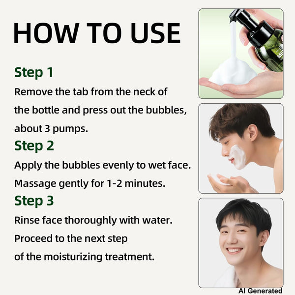 Mens Face Wash Foaming Cleanser for Men Vitamin B5 Deep Pore Cleansing for Acne, Oily, Sensitive, all Skin Types Soap-Free Fragrance-Free