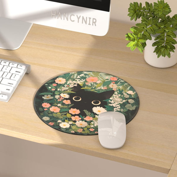 Hancynir Black Cat Mouse Pad, Cute Mouse Pads for Wireless Mouse Desk Accessories, Small Funny Mousepad with Non-Slip Rubber Base, Travel Mouse