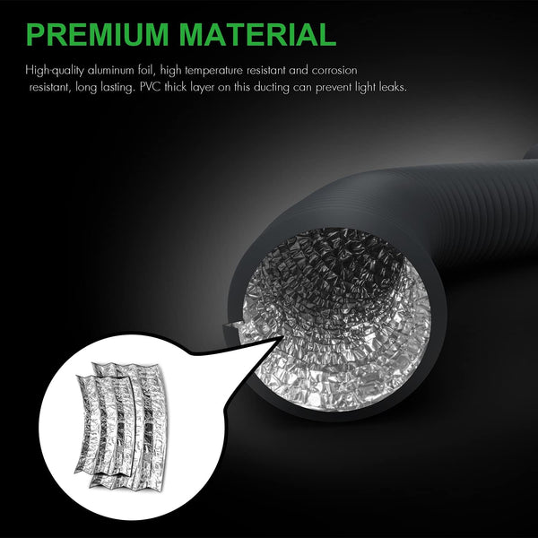 iPower Flexible 3 Inch 8 Feet Aluminum Ducting 4 Layer Protection Dryer Vent Hose for HVAC Heating Cooling Ventilation and Exhaust, 2 Clamps