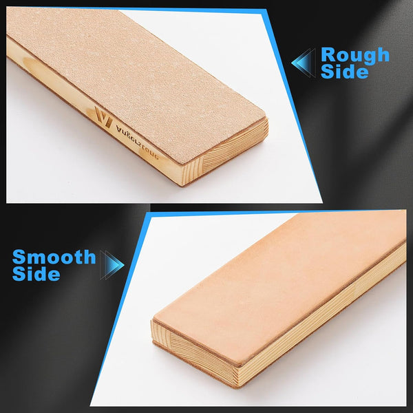 Angerstone Oversize Double Sided Leather Strop Kit(3" Knife Stropping Leather）with Ergonomic Handle - Knife Strop for Sharpening Knives, Wood