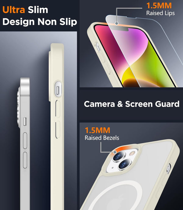SPIDERCASE Designed for Iphone 13/14 Case, Magnetic Translucent with 2PCS Tempered Glass Screen Protector Anti-Fingerprint Anti-Scratch Phone