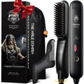 Heated Ionic Hair Straightening Brush for Men - 5 Temperature Settings, Anti-Scald, Beard Shaper & Travel Bag Black