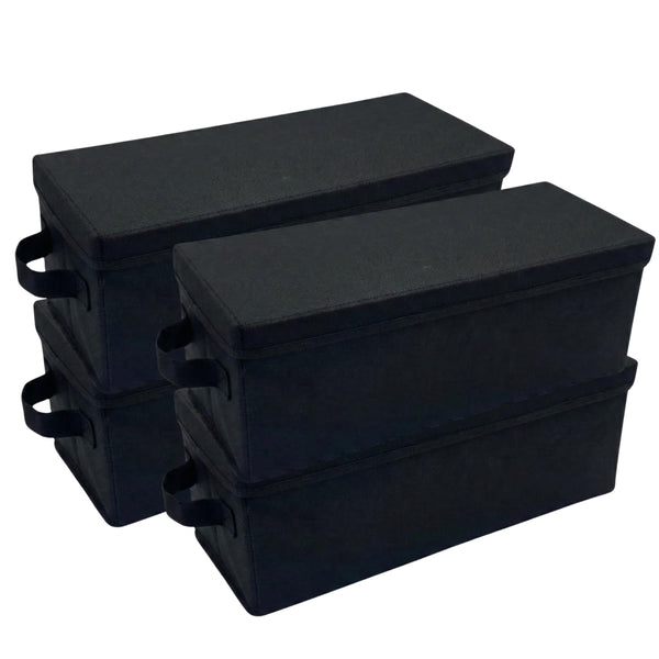 Evelots CD Storage Boxes (4 Pack) Durable CD Case Organizer with Lid, Disc Container Set Holds up to 128 Discs, Black