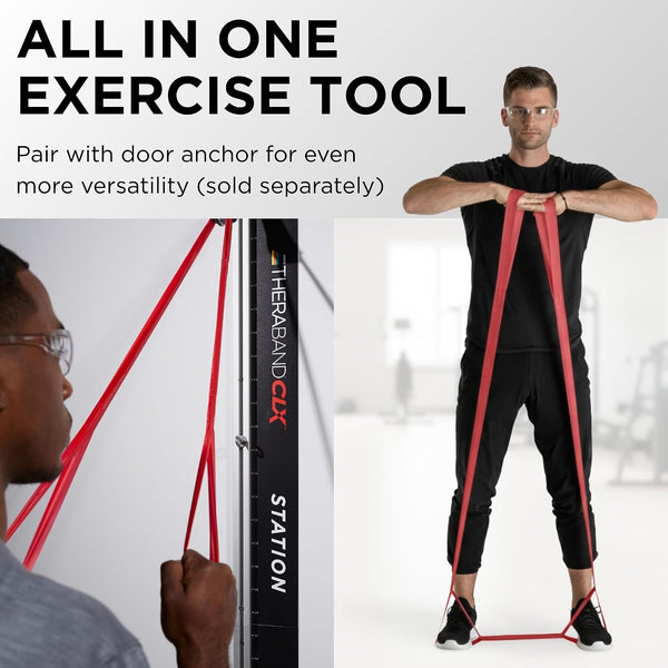 THERABAND CLX Resistance Band with Loops, 5-Foot Band Level 2 / Medium - Red Consecutive Loop