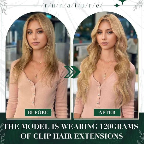 RUNATURE Clip in Extensions Real Human Hair, Remy Clip in Hair Extensions, Real Hair Extensions Clip Ins for Women, 10 Inch 50G 3Pcs, 6P24