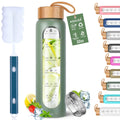 Aqulea Glass Water Bottles 32 Oz with Silicone Sleeve - BPA Free Reusable Wide Mouth Glass Motivational Water Bottles with Fruit Infuser – Leak