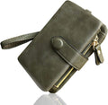 AOXONEL Women's Small Bifold Leather wallet Rfid blocking Ladies Wristlet with Card holder id window Coin Purse Small Army Green