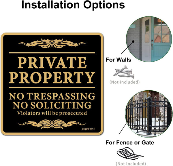 ZHGSERVU No Trespassing Signs Private Property No Soliciting Warning Sign 12” x 12” Heavy 0.40 Aluminum Rust Free Safety Sign Protect Your