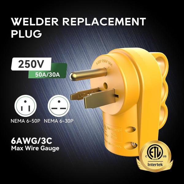 RVGUARD 50 Amp Female Welder NEMA 6-50P Plug Welder Replacement, ETL Listed 6-50HP