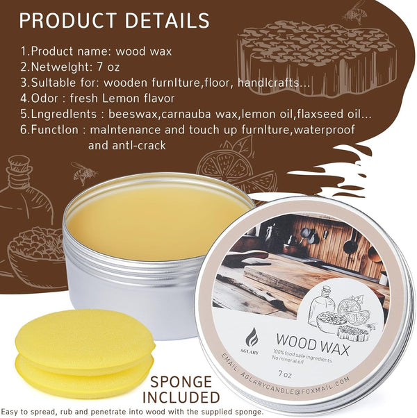 7Oz Beeswax for Cutting Boards, Wood Butter Cutting Board Wax - Natural Wood Conditioner,Food Grade Wood Wax for Butcher Blocks and Wooden