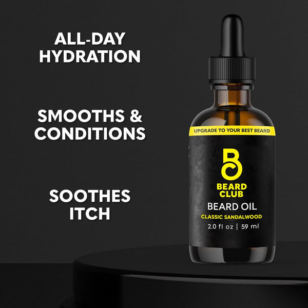 The Beard Club Beard Oil for Men - 2Oz Classic Sandalwood Natural Beard Oil with Castor & Amber Oils - Beard & Mustache Conditioner - Hydrates,
