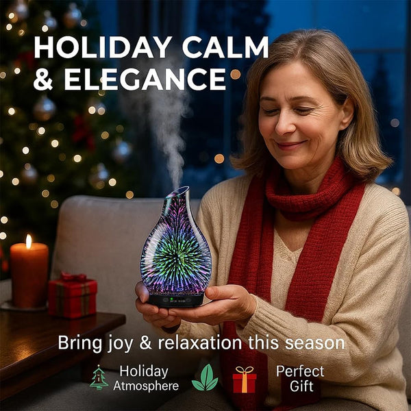 120ML Essential Oil Diffuser, 3D Glass Aromatherapy Diffuser with Auto Shut-Off and 7 Color LED Lights, Ultrasonic Mist Humidifier with 4 Timer