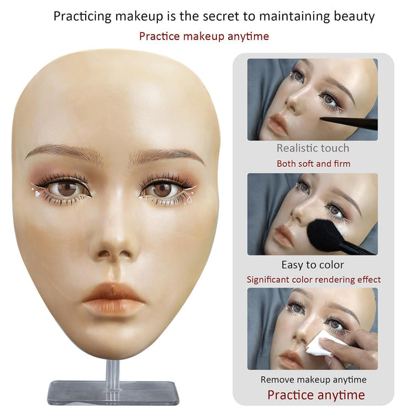5D Makeup Practice Face Board, Silicone Makeup Mannequin Face, Reusable Beginner Practice Eye Makeup Face, Eye Fake Silicone, Makeup Artist Full