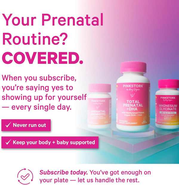 Pink Stork Total Prenatal Vitamins with DHA, Folate, Iron, Choline, and Vitamin B12 - Prenatals for Women to Support Fetal Development, Pregnancy