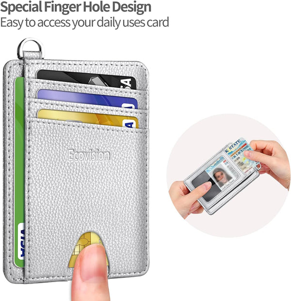 Ecovision Slim Minimalist Front Pocket Wallet, RFID Blocking Credit Card Holder Wallet with Detachable D-Shackle for Men Women