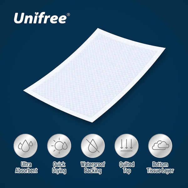 Unifree Disposable Underpads, Bed Pads, Incontinence Pad, Super Absorbent, 50 Count, Blue (XL 30X36 Inch)